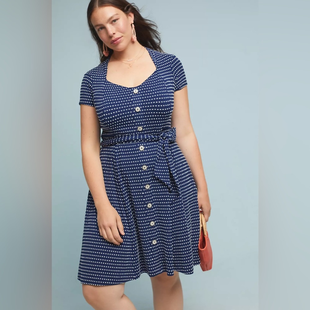 Anthropologie Maeve Navy Polka Dot Dress 2X